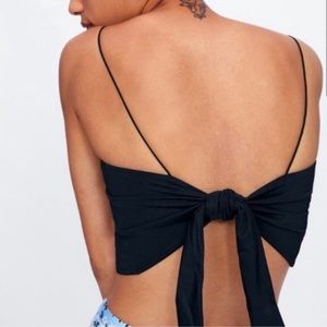 Zara Tie Back Skinny Strap Crop Top Black Size Small
